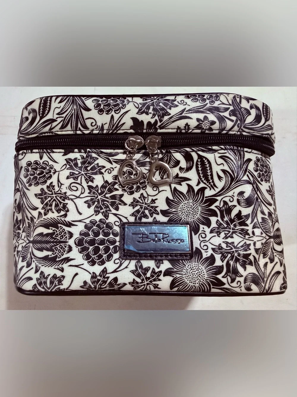 B. R. Russo Black & White Floral Zip Makeup Case